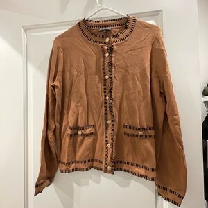 Adrianna Papell Tan Cardigan with Black Trim